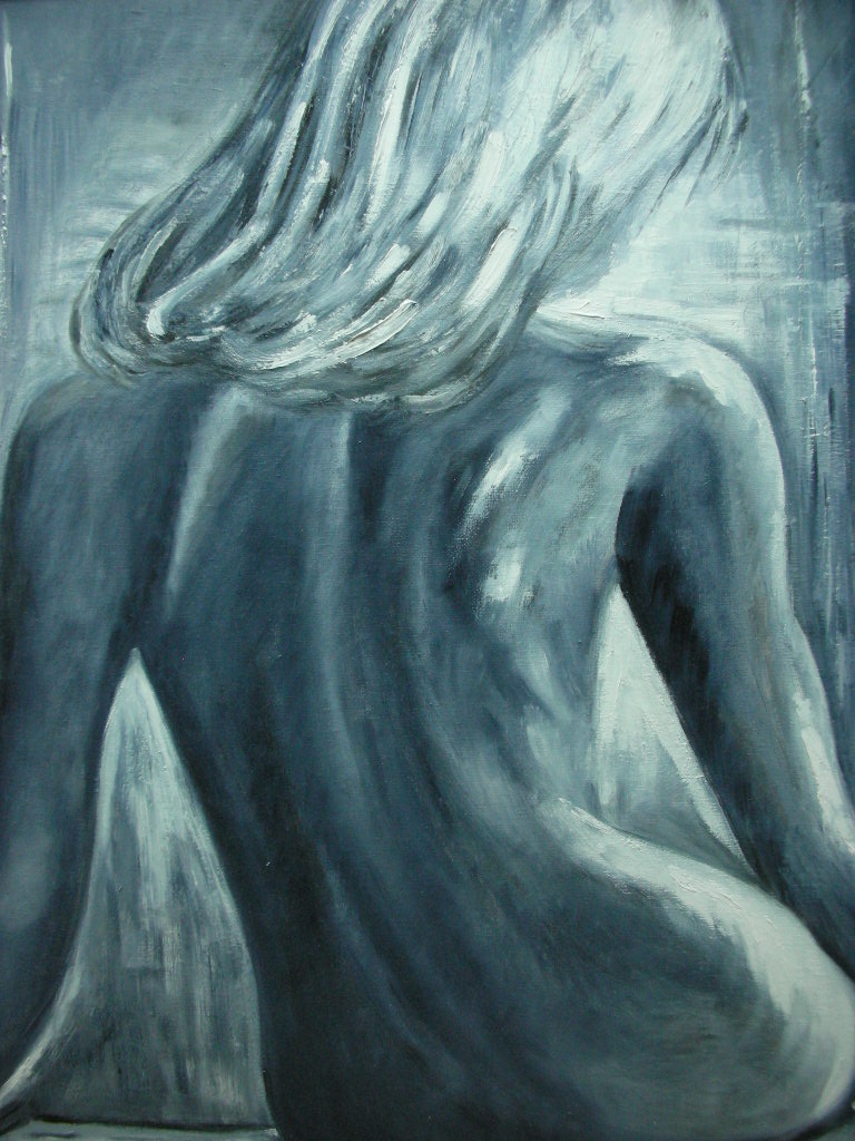 Nue, vue de dos, noir et blanc