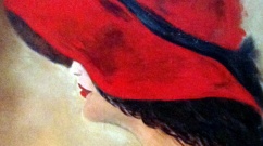 La dame mystérieuse au chapeau rouge acrylique - cropped