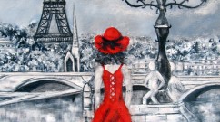 Rêverie en rouge et noir sur le Pont Alexandre III à Paris