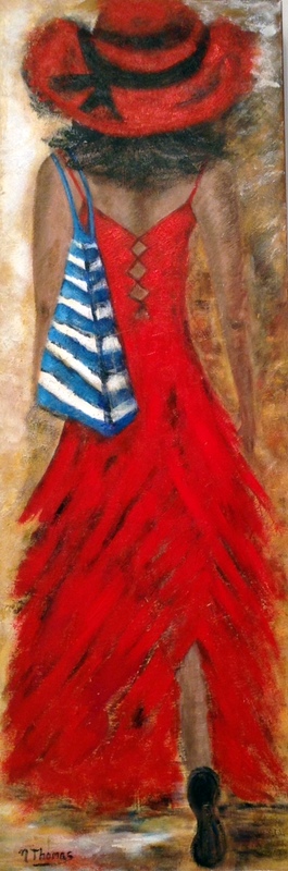Femme en rouge de dos